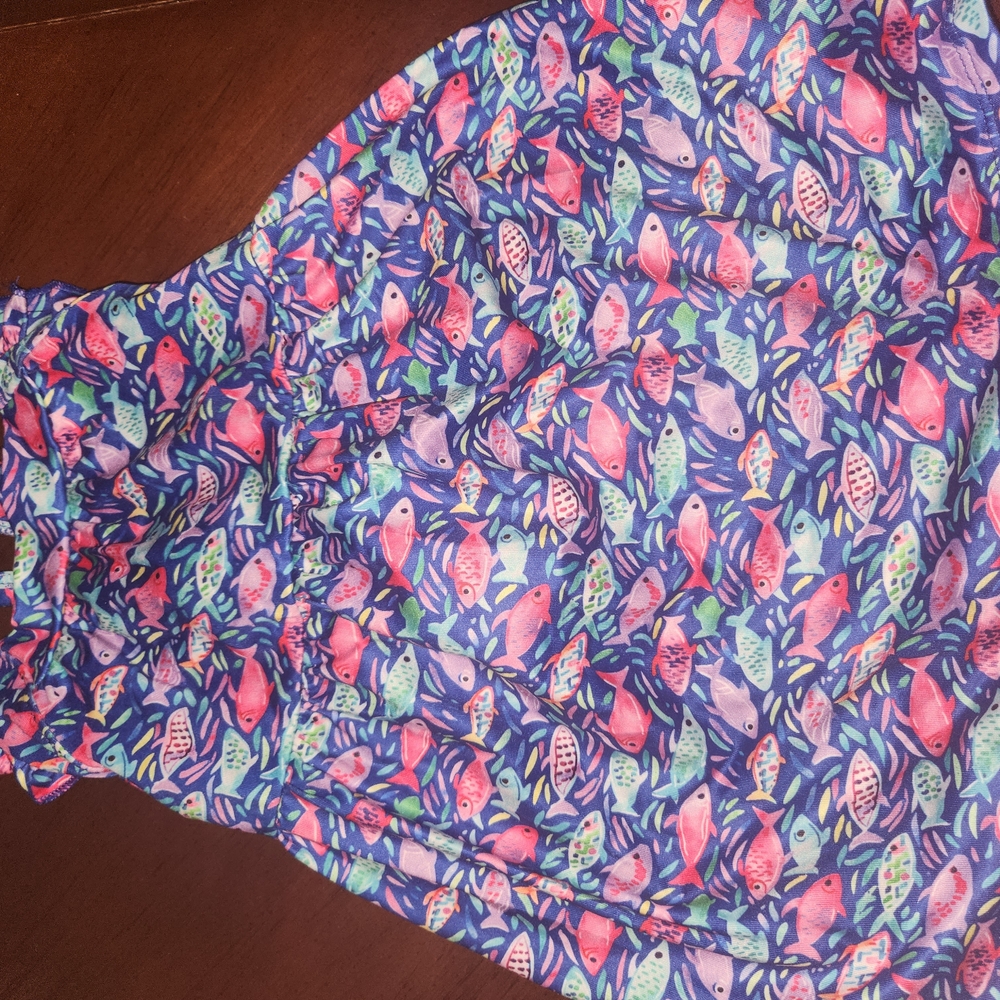 Girls' Navy Fish-Print Casual Dress